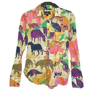 J.Crew Safari Animal Print Button Down Shirt Size 4 Maximalist Resort Statement